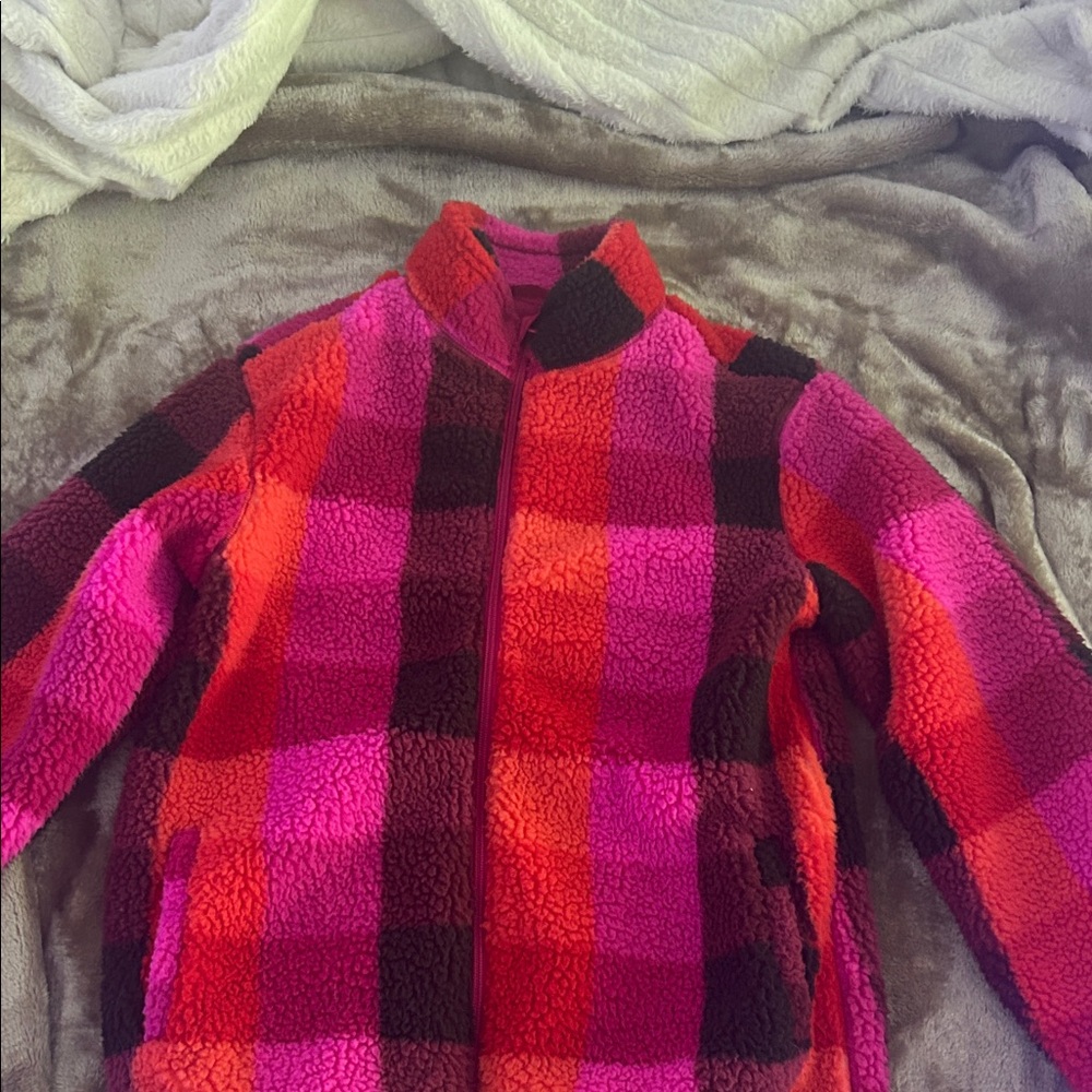 Cat & Jack Pink and Red Plaid Fleece Hoodie